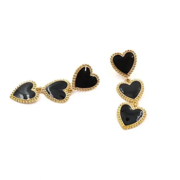 Dark Heart Drop Earrings in Black - Picture 2 of 4